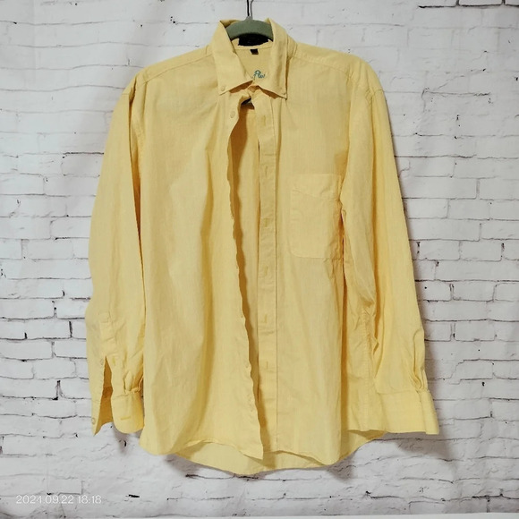 ALAN FLUSSER size Medium Mens Button Down Long Sleeve Shirt Yellow Plaid Cotton - Picture 1 of 9